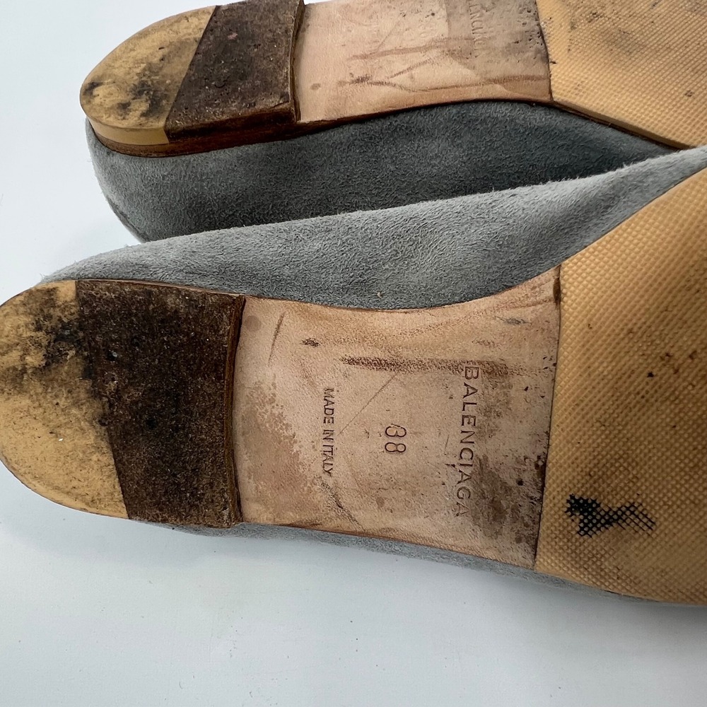 Balenciaga Paris Grey Suede Pointed Toe V-Neck Flats Shoes Size 38 Made in Italy - Picture 9 of 10
